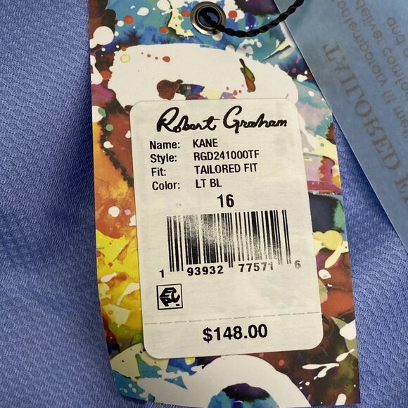 NEW ROBERT GRAHAM Kane Long-Sleeve Button-Down Shirt – Light Blue – Size 16 - Picture 14 of 14